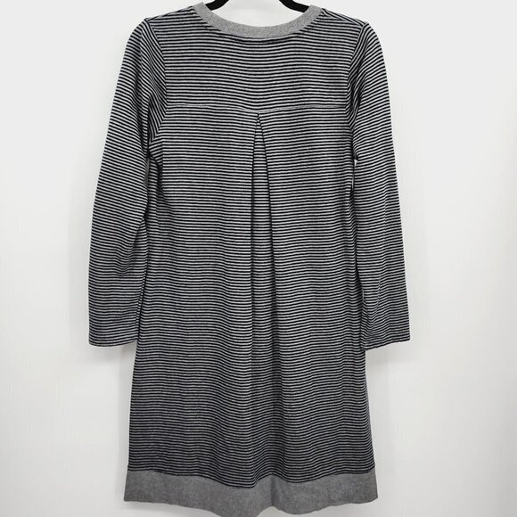 J. Jill Dress Pleated Back Grey/Black Stripe Crew Neck Casual Dress w/ Pockets S - Picture 6 of 12